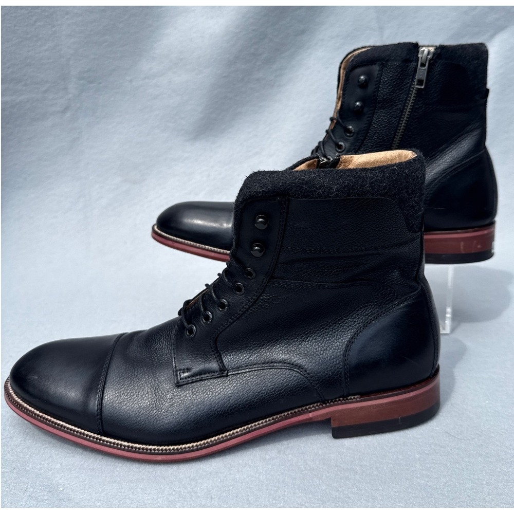 Johnston & Murphy Raleigh Cap Toe Boot Men 11.5 Black Pebbled Leather Side Zip